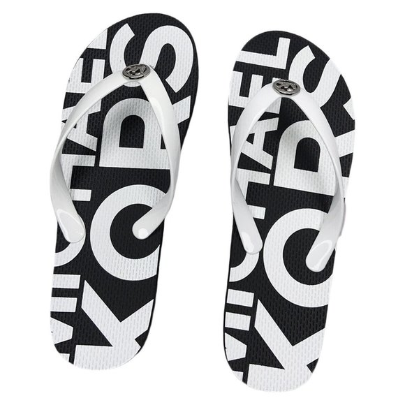 NWT MICHAEL KORS AUTHENTIC WOMEN'S BLACK WHITE FLIP FLOPS SANDALS SIZE 10 11 - Picture 3 of 4